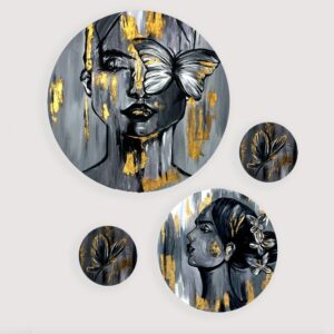 تابلوی نقاشی 4 تکه دختر و پروانه با تکنیک اکریلیک